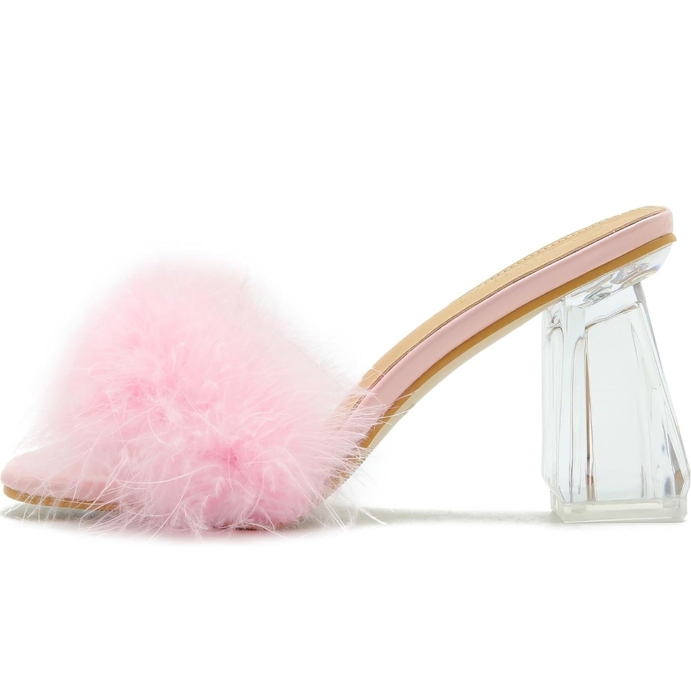NEW Women's Pink Fuzzy High Heel Shoes